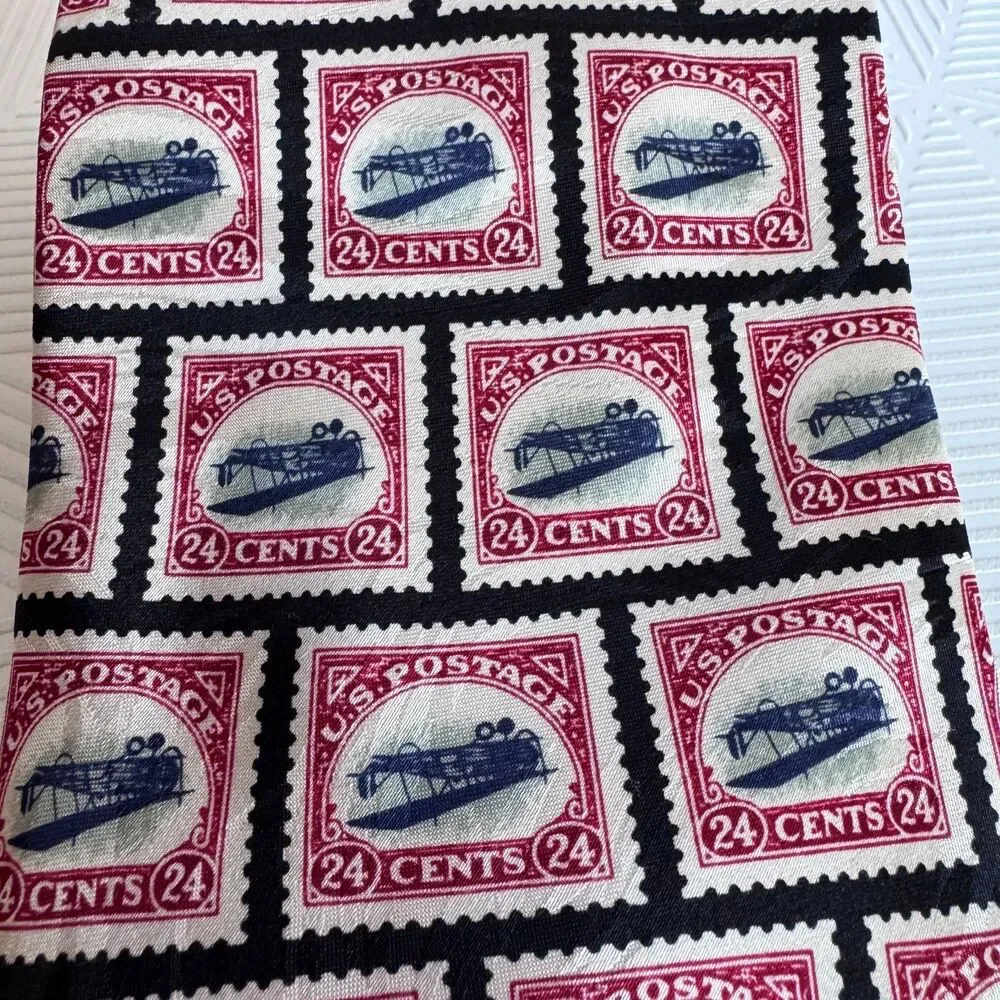 Vintage Museum Artifacts Jenny Airplane 24 Stamp Silk Neck Tie Inverted